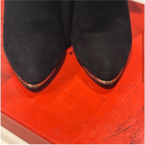 Geronea Black Suede Tall Boots Gold Hardware V-Detail Size 37 - Picture 8 of 9